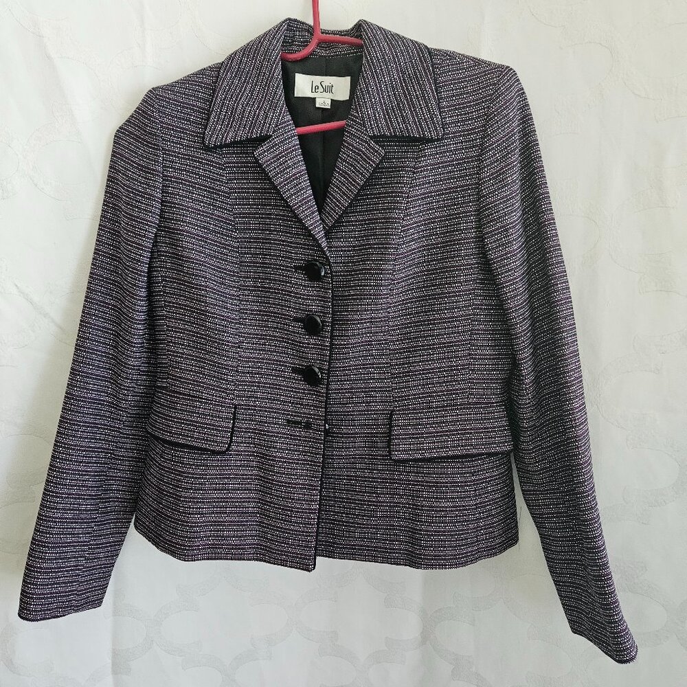 Le Suit | Women's Blazer: Elegant White & Pink Woven Polka Dot Stripes